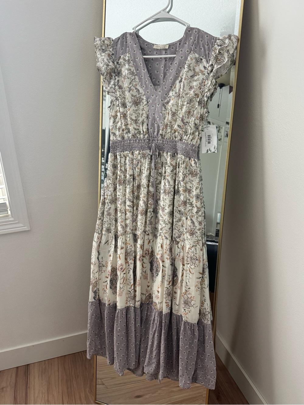 Anthropologie Lavender and Cream Floral Tiered Maxi Dress - Picture 1 of 5